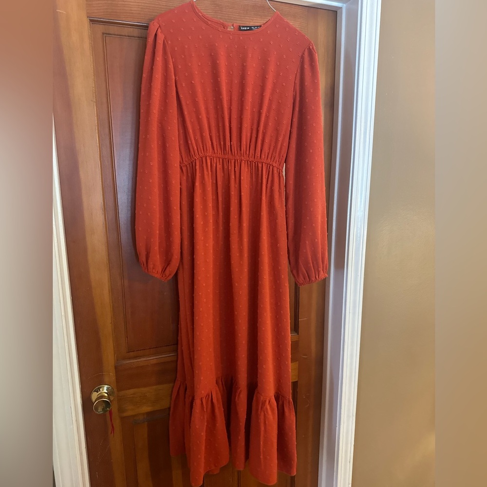 Rust Orange Long Sleeve Maxi Dress